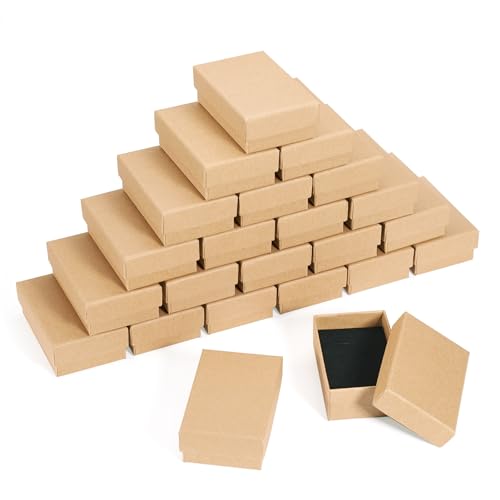 Craftdady 24pcs Tan Jewelry Gift Boxes 3 x 2 x 1 Inch Small Gift Boxes Cardboard Necklace Boxes Earring Pendants Boxes Rec...