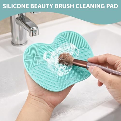 Makeup Brush Cleaner Mat,Silicone Cleaning Pad with Suction Cup,Portable Washing Tool with Textured Surface for Makeup Cos...