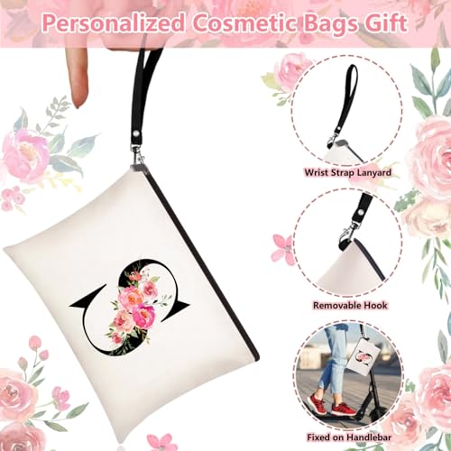 Initial Canvas Tote Bag for Women, Personalized Monogrammed Tote Bags with Makeup Gift Bag for Wedding Bridesmaids Birthday