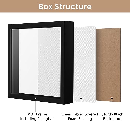 Califortree 8x8 Shadow Box Frame with Soft Linen Back - Push Pins Included, Memory Box Display Case for Flower, Tickets an...