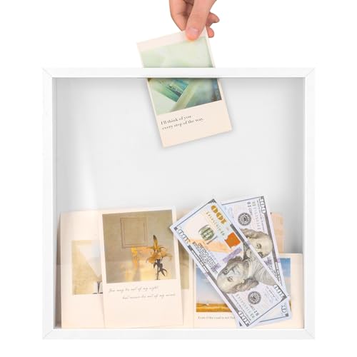 12x12 Traveler Adventure Shadow Box Frame Memory Box for Keepsakes Top Loading Shadow Keepsake Box with Slot for Concert T...