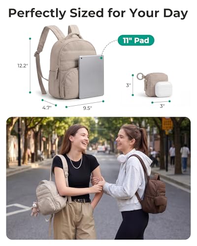 BAGSMART Small Backpacks for Women, Lightweight Puffer Mini Backpack Purse with Pouch, Quilted Casual Daypack, Water-Resis...