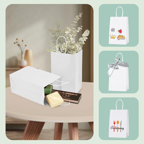 MESHA Gift Paper Bags 20Pcs 5.25x3.75x8 Inch White Small Shopping Kraft Bags Bulk with Handles Reusable for Business Groce...