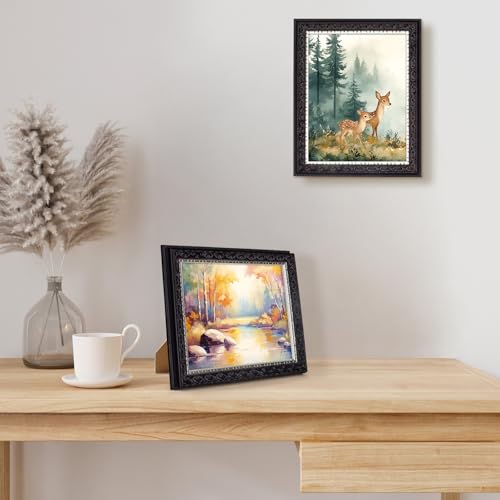 Golden State Art 8.5x11 Photo Frame - Ornate Design Black with Silver and Burgundy - Wall Hanging or Tabletop - Real Glass...
