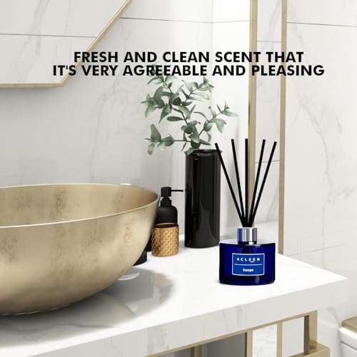Xcleen Reed Diffuser, 6.7 Oz Escape Scented Diffuser with Sticks, Long Lasting Fragrance Air Freshener, Bathroom Shelf Decor