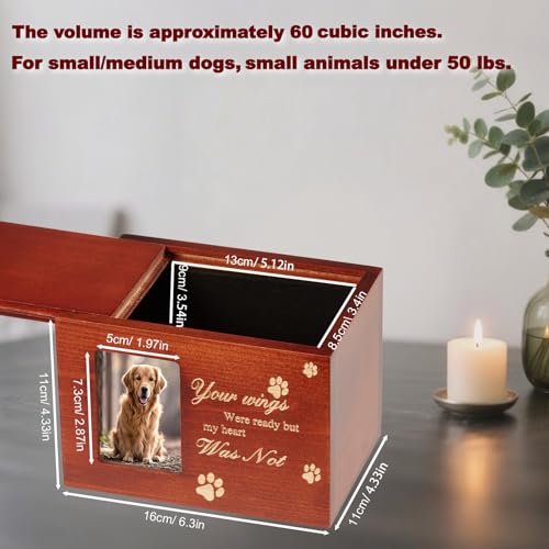 QMoveltyF Pet Urns for Dog or Cat Ashes Sets Pet Cremation Urns Medium Wooden Keepsake Memory Box with Photo Frame with Bl...