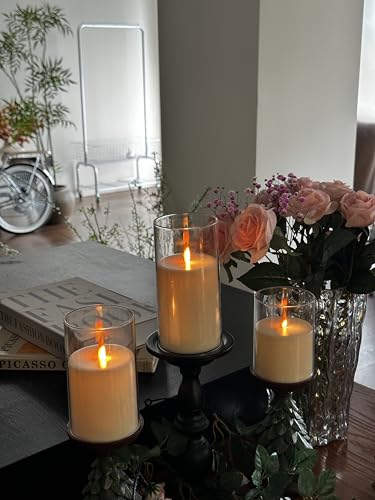 Upinmz Gold Acrylic Flameless Candles with Remote Control and Timers，Battery Operated Candles，LED Pillar Candles with Danc...