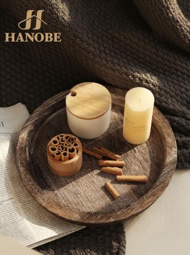 Hanobe Candle Plate Holder Tray: Round Wood Decorative Candle Plate - Rustic Farmhouse CoffeeTable Decor - Tealight Pillar...