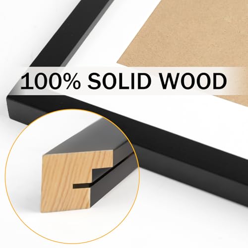8x10 Black Picture Frames Nature Solid Wood 4 Pack for Wall Mounting and Tabletop Display