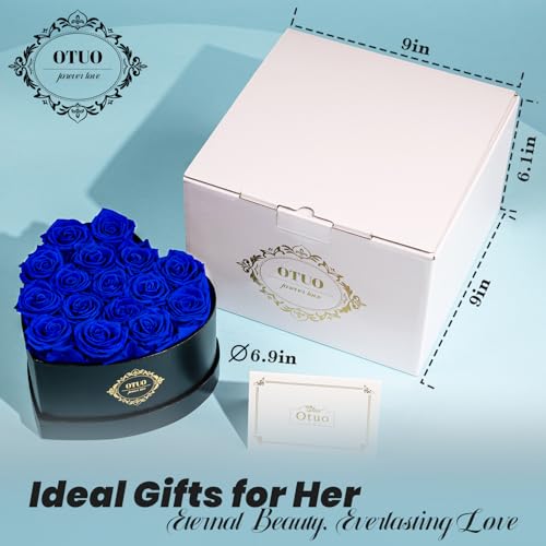 Otuo 16 Preserved Roses in Heart-Shaped Box, Flowers for Delivery Prime Last up 2 Years, Real Forever Flowers for Wife, Gi...