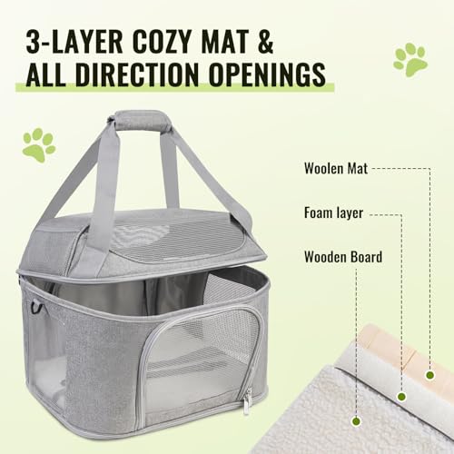 Top-Expandable Pet Carrier 17x11.8x13 Inches Underseat Up to 20lbs, Soft-Sided Carrier Travel Carriers with Padded Shoulde...