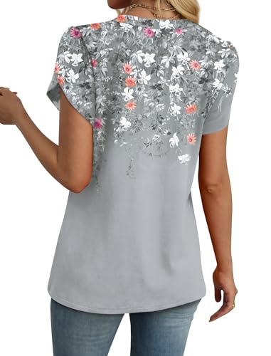 WIHOLL Womens Tops Dressy Casual Petal Sleeve Summer Spring Short Sleeve V Neck Shirts Work Business Vacation Clothes 2026