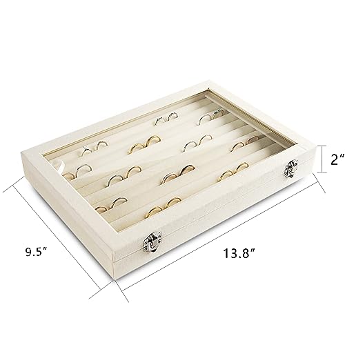 Frebeauty Rings/Earrings Organizer Tray with Clear Lid 10 Slots Velvet Drawer Insert Jewelry Storage box with Glass lid Je...