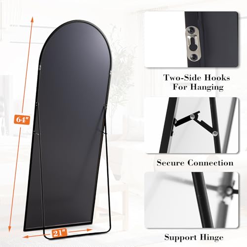 DUMOS Arched Full Length Mirror with Stand 64"x21" Floor Standing Aluminum Frame for Bedroom Body Hanging Leaning Modern S...