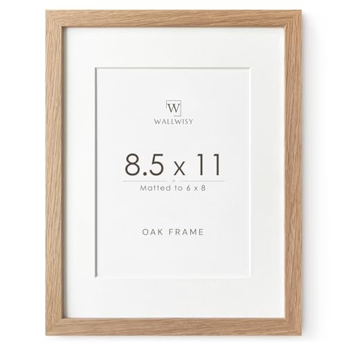 wallwisy 8.5x11 Picture Frame, Solid Oak Wood 8.5 by 11 Picture Frame with Mat to 6x8(Openning Size is 5.5x7.5), 11x8.5 Na...