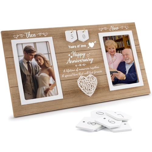 Calibron Then & Now Anniversary Wedding Gifts for Couples, Anniversary Birthday Gifts for Hers/Him, 1-99 Years Double Pict...