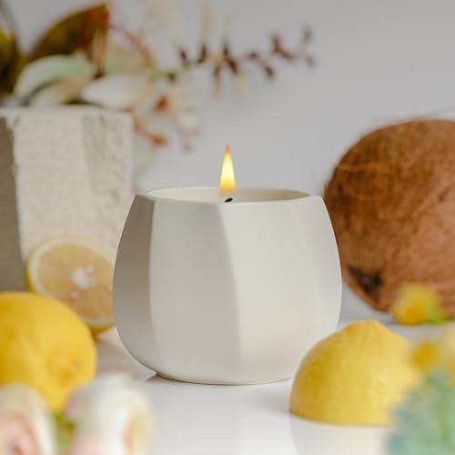 Scented Candle for Home Scented, Luxury Ceramic Candle Jar for Women & Men, Natural Soy Candle for Home Décor, Coconut & T...