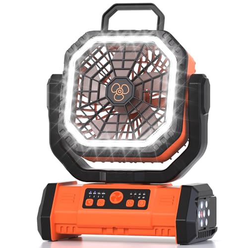 Honesorn Portable Rechargeable Fan 20000mAh, Camping Fan with LED Light & Remote, USB C Cordless Battery Powered, 4 Speeds...