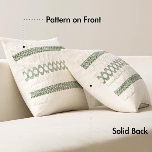 MIULEE Set of 2 Sage Green Boho Decorative Pillow Covers 18x18 Inch Farmhouse Rustic Couch Throw Pillows Modern Summer Cot...