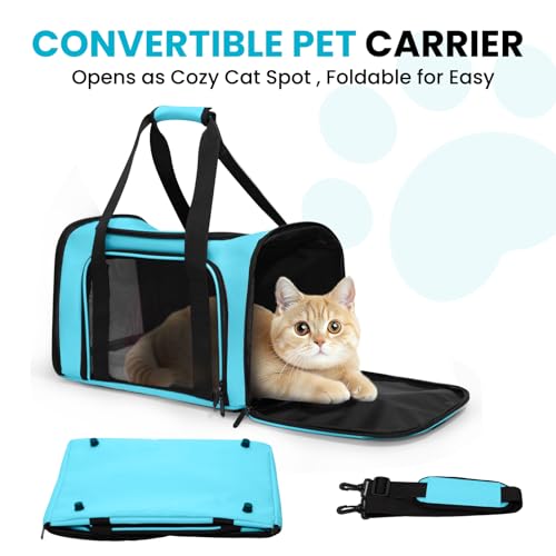 LOWIPARR Soft-Sided Cat Carrier Expandable Pet Carrier Airline Approved Mesh Travel Carrier Up to 15lbs for Cats Small Dog...