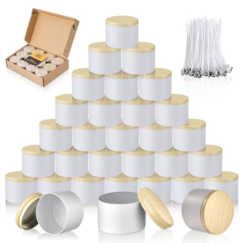 MGLIFEUL Candle Tins Jars Container Vessels for Making 4 8 Oz White Empty Candle Tins Can Gift Box Packaging Plate with Li...