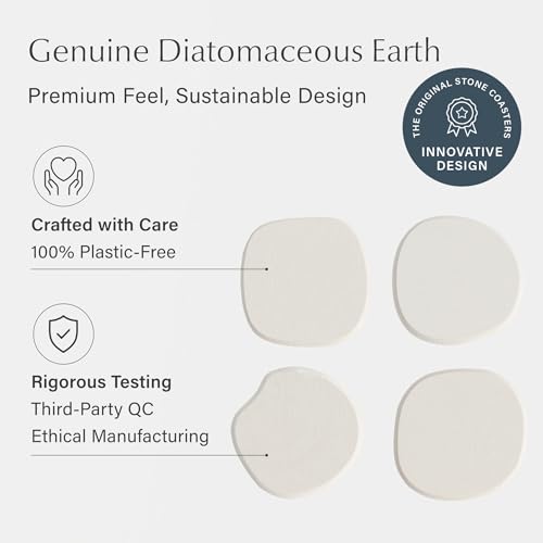 Dorai Home Stone Coasters Set - Diatomaceous Earth Water-Absorbing Drink Coaster for Coffee Table, Kitchen or Bar, Modern ...