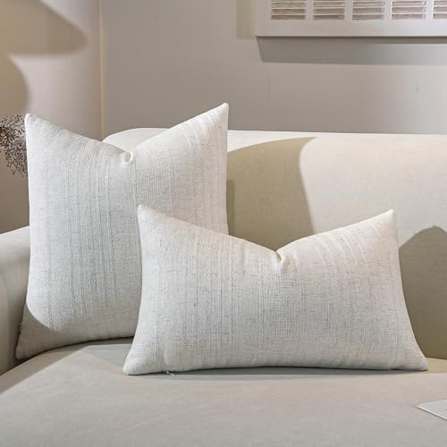 QDTTSRY Decorative Neutral Striped Throw Pillow Covers Set of 2-18x18 Inch Boho Farmhouse Pillow Covers, Breathable & Soft...