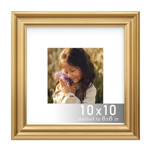 An&He 10x10 Photo Frame, Wood Grain Square Decorative Frame with PS Panel - Gold