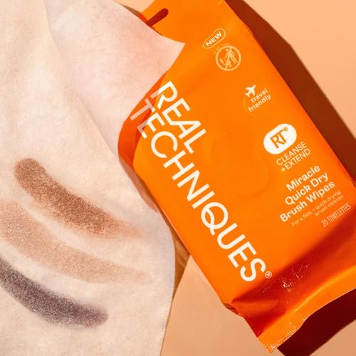 Real Techniques Miracle Quick Dry Brush Wipes, Remove Product Build-Up, Easily Switch Colors, Fast Drying, Convenient Make...