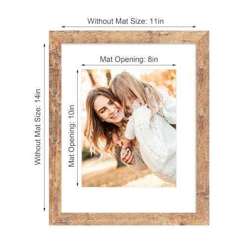 iRahmen 11x14 Picture Frame Set of 2 with Tempered Glass, Rustic Brown Frame Display 8x10 Pictures with Mat or 11 x 14 Wit...
