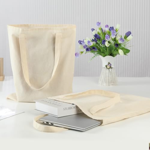 Carbrea 12 Pack Canvas Tote Bag - Lightweight Thin Tote Bags Bulk Blank Shopping Reusable Grocery Bags for DIY Gift Sublim...
