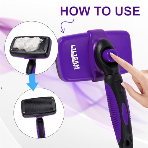 Pet Self Cleaning Slicker Brush and Grooming Comb - Gently Removes Loose Hair, Tangles, and Dirt - Skin Friendly Desheddin...