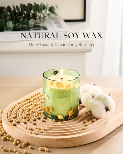 M&SENSE Eucalyptus Vegan Soy Candles, 8.1oz 42-Hour Slow Burning Non Toxic, Winter Aromatherapy Candle for Relaxing Calmin...