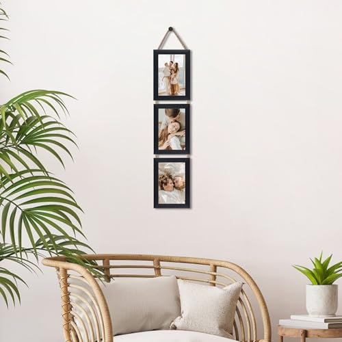 QUTREY 4x6 Picture Frames Collage Black, 3 Openings 4 x 6 Vertical Hanging Photo Frames Display 4 by 6 inch Pictures for W...