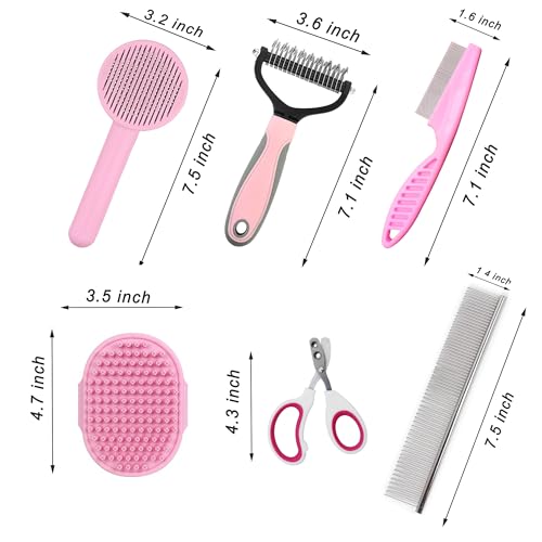 POSAPET Cat Grooming Brush Kit 6 Tools - Deshedding & Dematting for Long/Short Hair, Self-Cleaning Slicker Brush with 6-i...