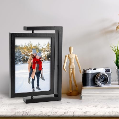 5x7 Picture Frame Black Picture Frame Wooden Photo Frames Acrylic HD Mirror Double Sided Picture Frames Rotatable Standing...