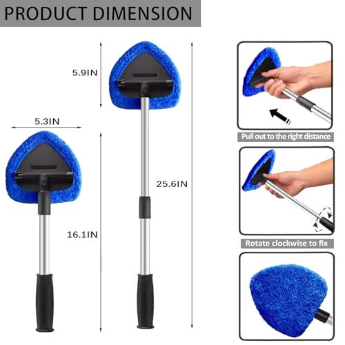 Car Windshield Cleaning Tools, Expandable Car Window Cleaner kit with 4 Reusable Microfiber Pads, 2 Spray Bottles, Windshi...
