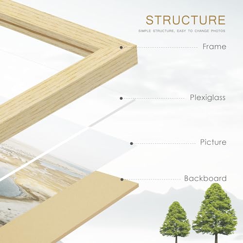 Fisnish 11x14 Picture Frame Set of 4, Natural Solid Wood Picture Frames, Display 11x14 Photos without Mat, Horizontal or V...