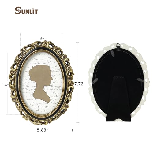 Sunlit Vintage Picture Frame 4x6 Inch, Oval Antique Photo Frames with Glass Front, Luxury Photo Display, Tabletop Wall Han...