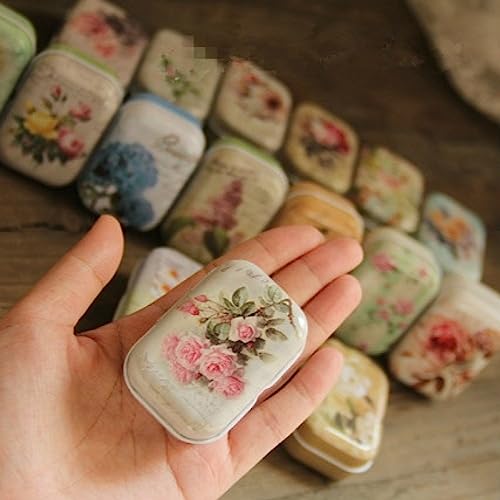 8Pcs Mini Flower Tin Trinket Jewelry Organizer Storage Box Decorative Boxes Small Metal Tins with Hinged Lids Portable Box...