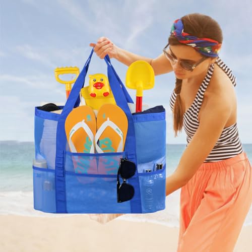 AMJ Oversized Mesh Beach Tote, Family Beach Bag for Toys & Vacation Essentials, 2Pcs