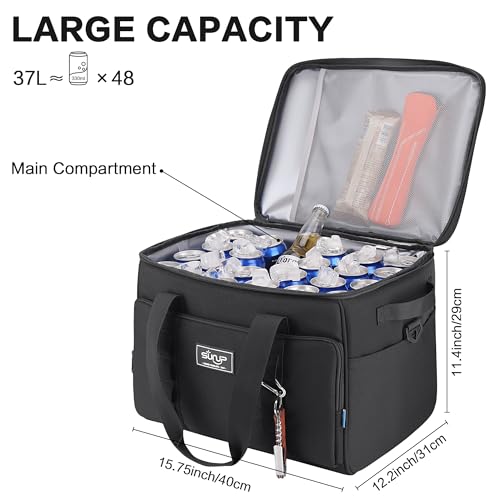 SUNUP 48 Cans Soft Sided Insulated Cooler Bag, Collapsible Large Lightweight Ice Chest, Portable Leak-Proof Cooler for Tra...