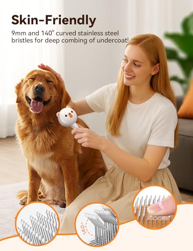 Pet Steam Brush for Dogs & Cats, Brushes for Indoor Cats with Release Button, Dual Speed Spray USB Rechargeable Grooming S...
