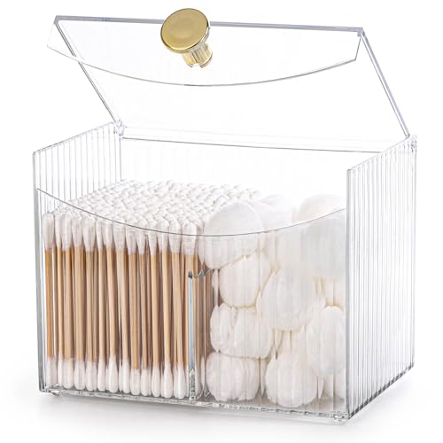 acDesign 2 Slot Qtip Holder Dispenser Rectangle Cotton Ball and Swab Holder Organizer with Lid Clear Bathroom Organizer Ja...