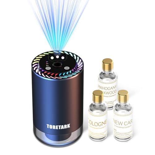 Smart Car Air Freshener with Star Light & 150ml Diffusers Oil Refills, Auto On/Off Aroma Diffuser, 3 Adjustable Modes Rech...