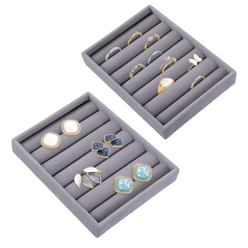 Xthrotsenk 2pcs Small Ring Organizer Ring Holder Display Tray Velvet Rings Earrings Insert Holder for Girl Store Selling o...