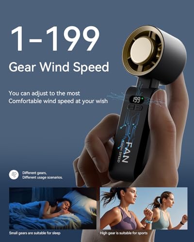 Handheld Portable Turbo Fan with Ice Cooler, Speed (1-199) 5500mAh Rechargeable Personal Fan,[20H Cooling Time] Mini Yet P...