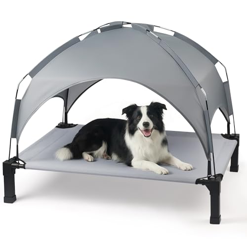 Heeyoo Elevated Dog Bed with Removable Canopy, Portable Dog Cot with Sun Protection Shade Tent, Raised Pet Cooling Cot Bed...
