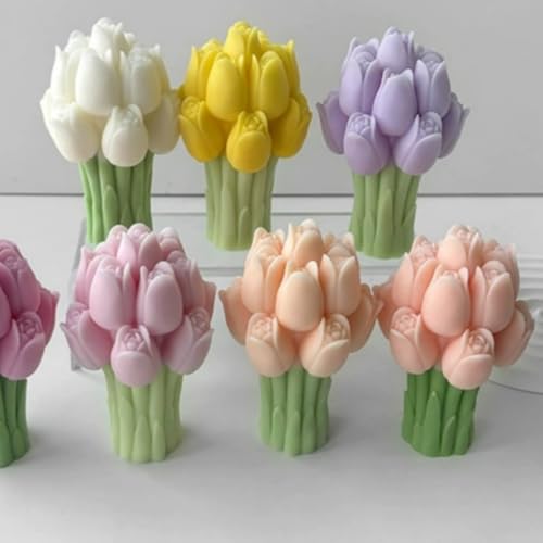 Tulip Flower Bouquet Scented Healing Candle,94G Handmade Long Burning Soy Wax Aroma Decorative Candle for Table Photo Prop...
