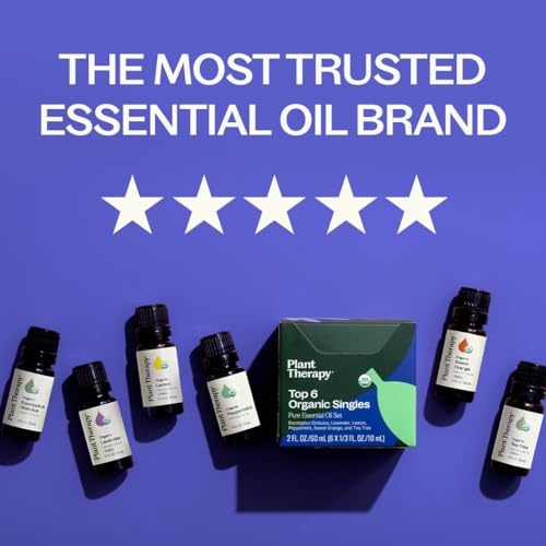 Plant Therapy Top 6 USDA Organic Essential Oil Set - Lavender, Peppermint, Eucalyptus, Lemon, Tea Tree 100% Pure, Natural ...